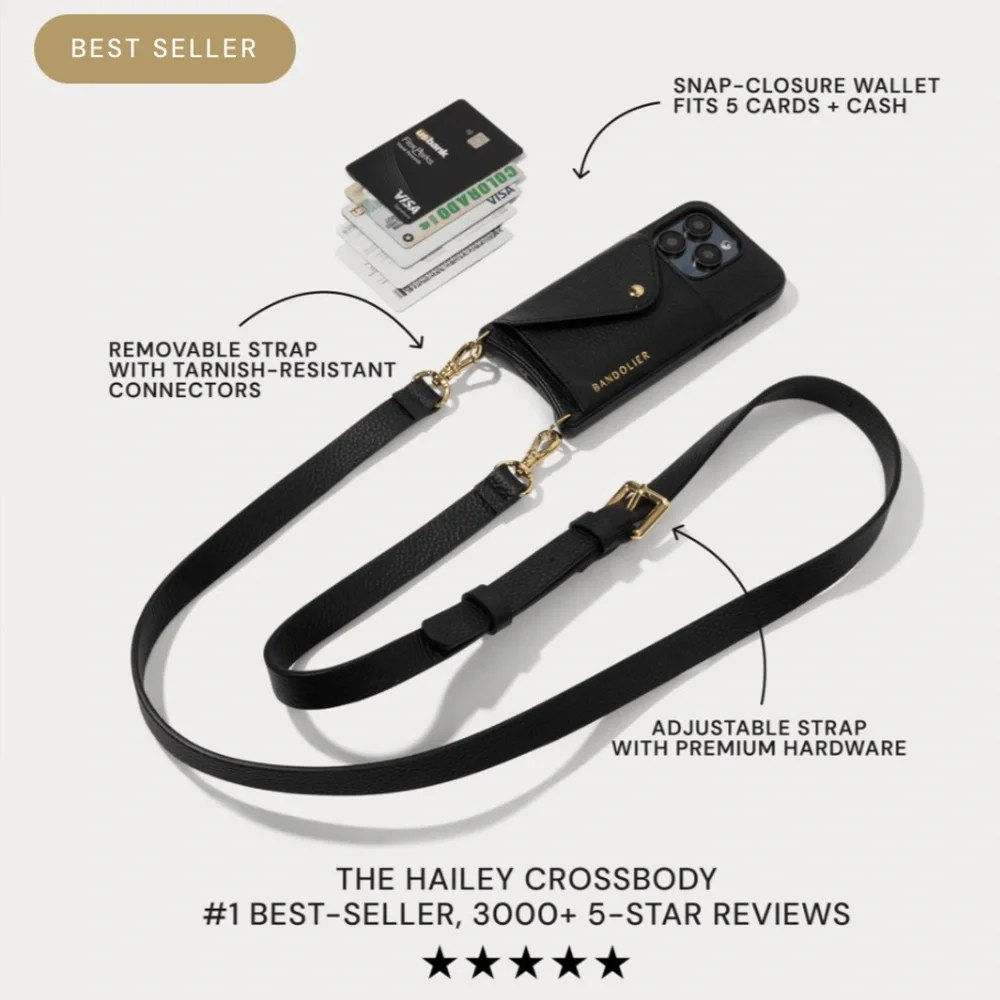 Bandolier Black Leather Crossbody Phone Case - Picture 4 of 12